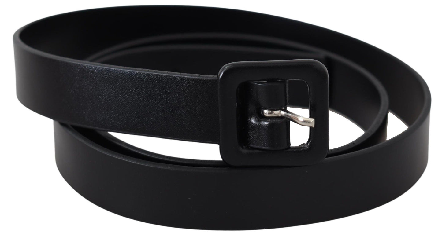 Black Leather Skinny Square Buckle Belt