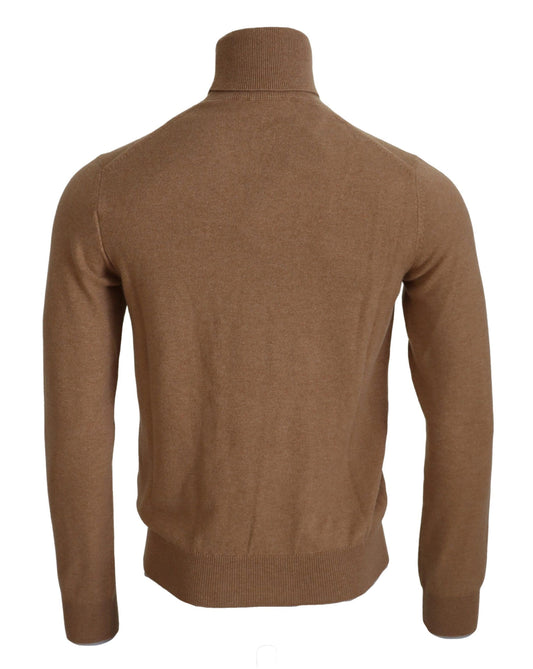 Beige Cashmere Turtleneck Pullover Sweater
