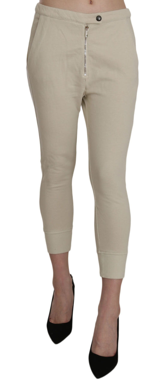 Chic Beige Skinny Cropped Cotton Pants