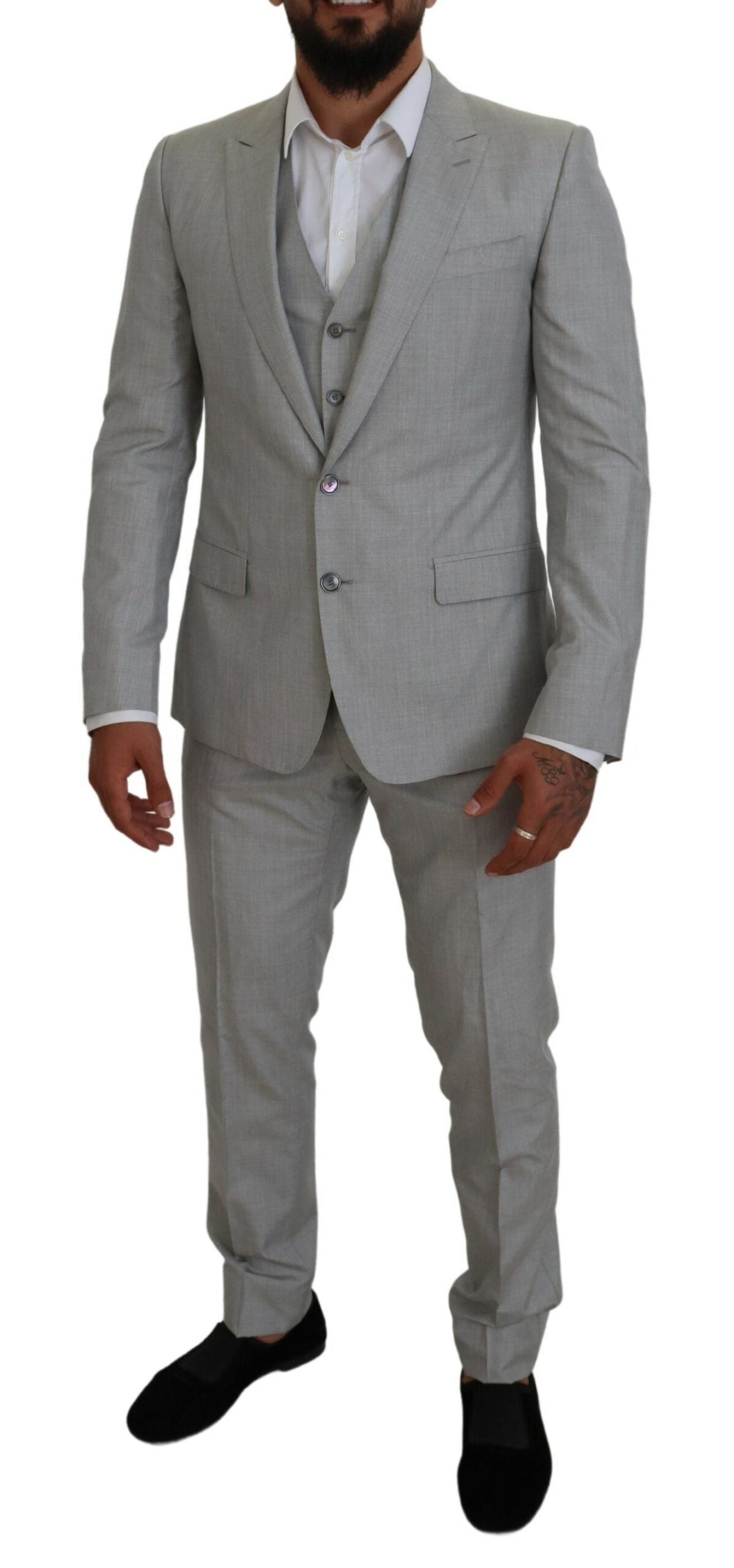 Elegant Grey Silk Martini Three-Piece Suit
