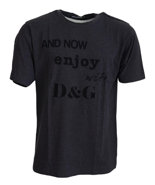 Elegant Gray Motive Crew Neck T-Shirt