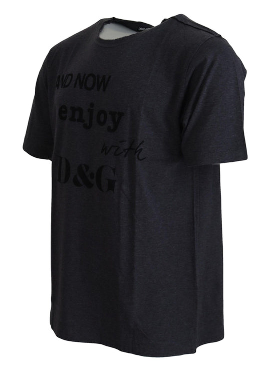 Elegant Gray Motive Crew Neck T-Shirt