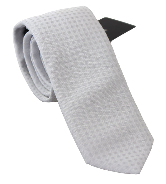Elegant White Patterned Silk Blend Neck Tie