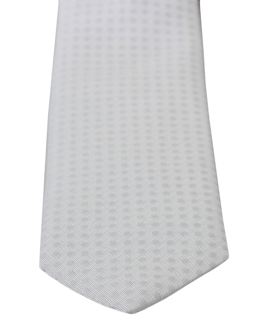 Elegant White Patterned Silk Blend Neck Tie