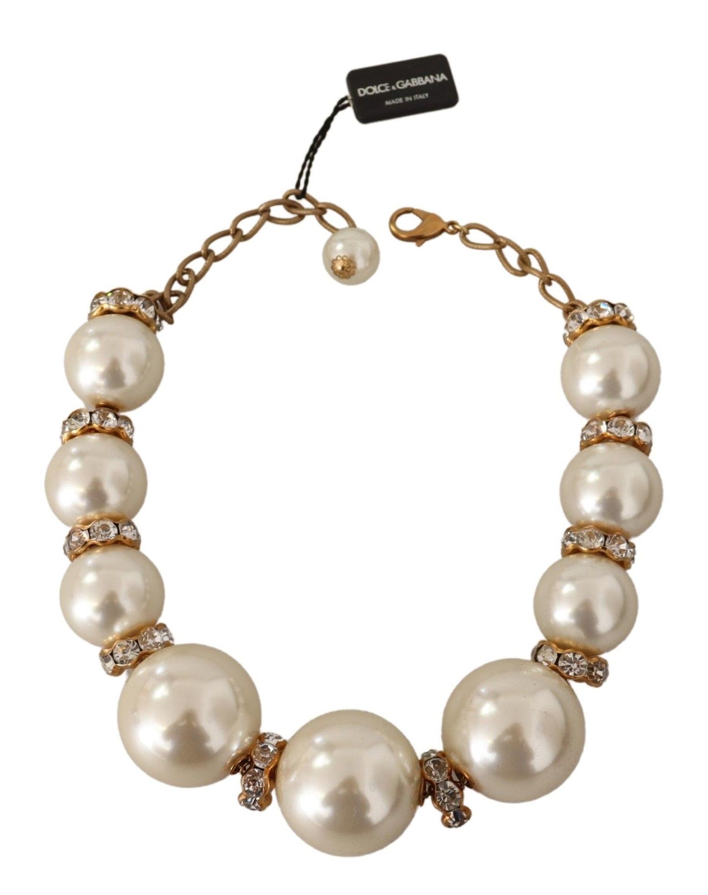 Elegant Faux Pearl Charm Necklace with Crystal Accents