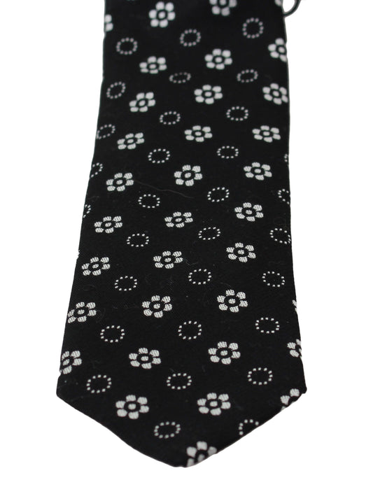 Elegant Black Floral Silk Necktie