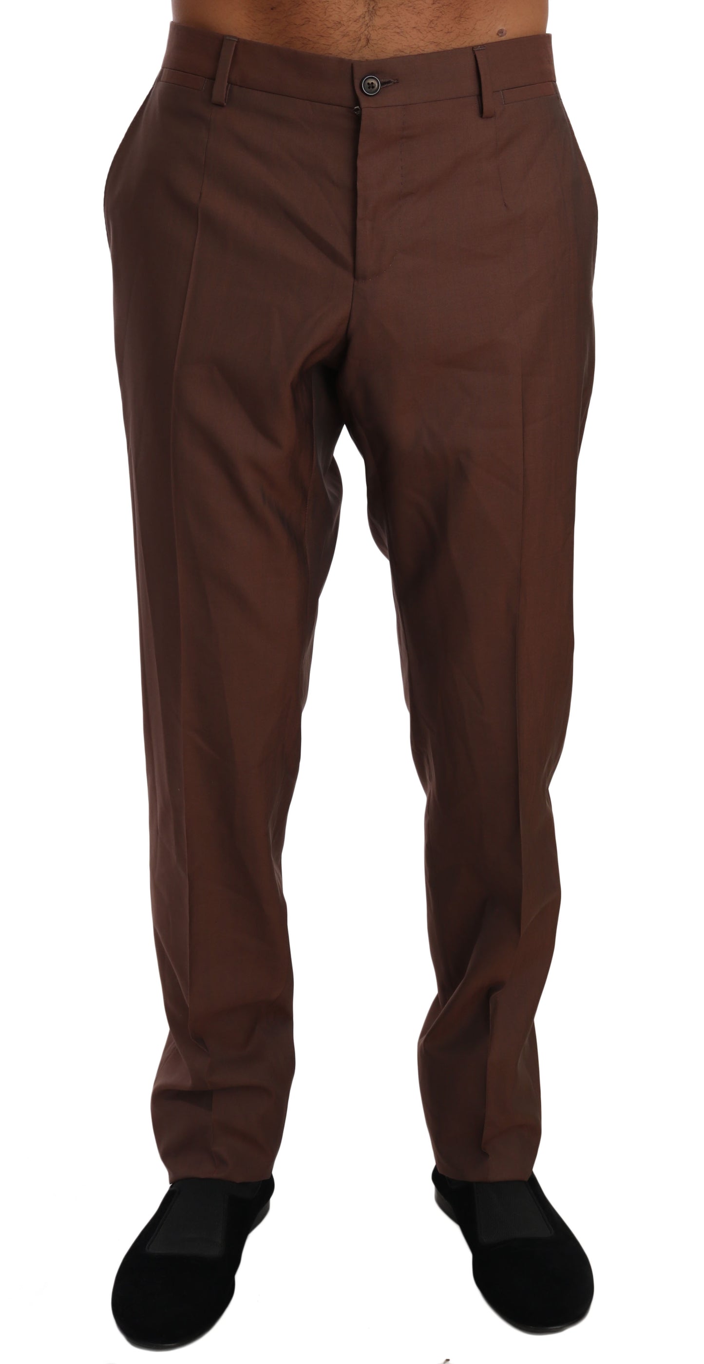 Elegant Brown Wool-Silk Formal Pants