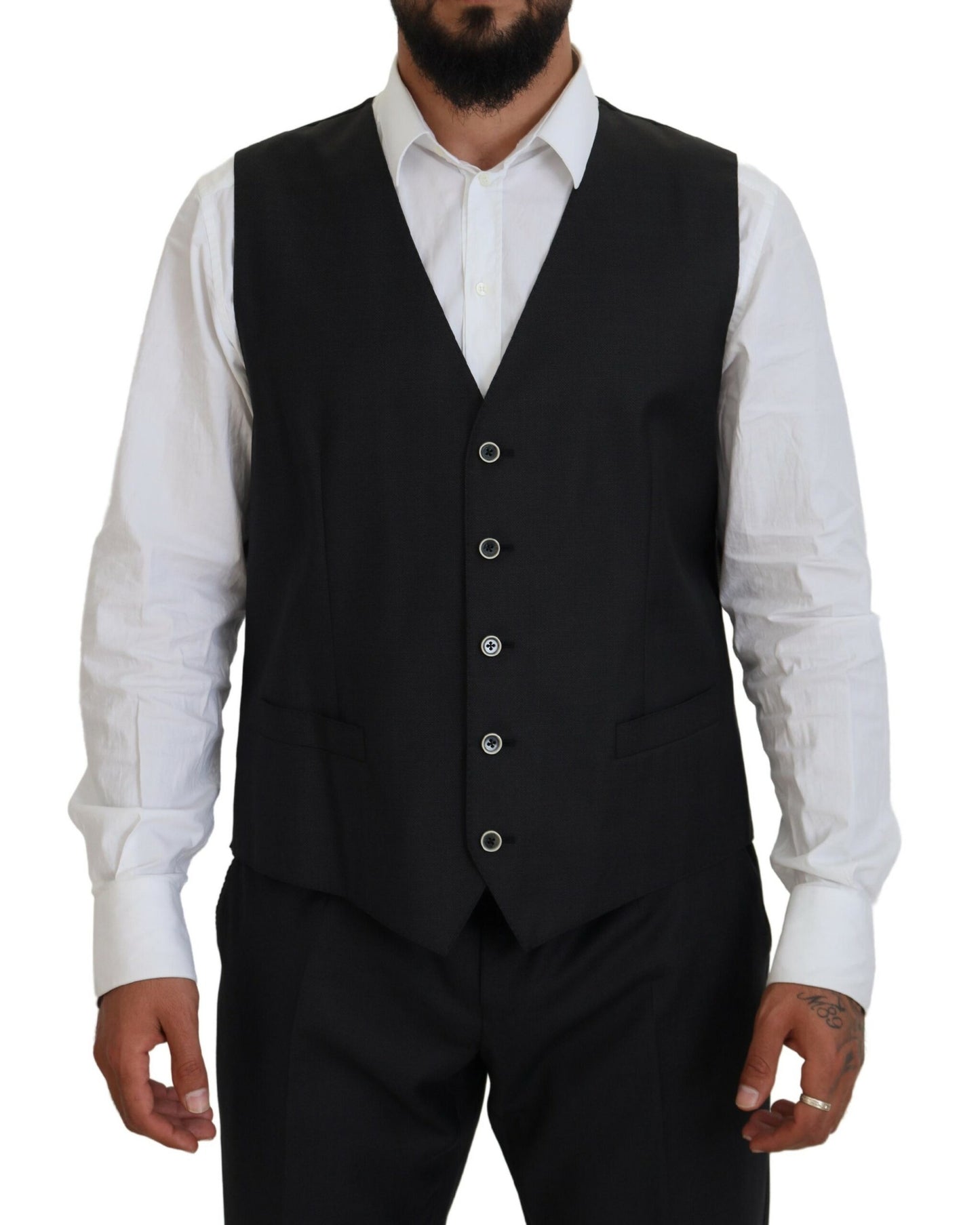 Elegant Black Wool Silk 3-Piece Martini Suit