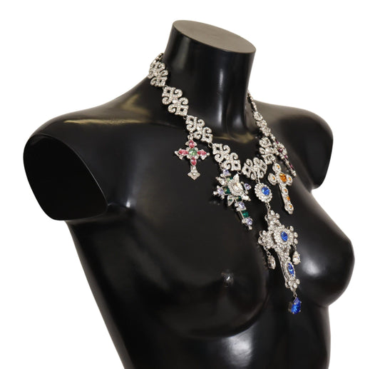 Elegant Multicolor Crystal Cross Necklace