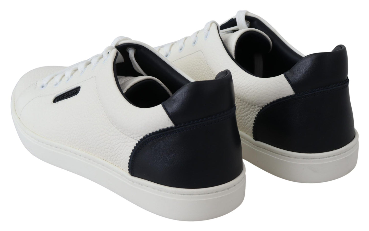 Elegant White & Blue Leather Low-Top Sneakers