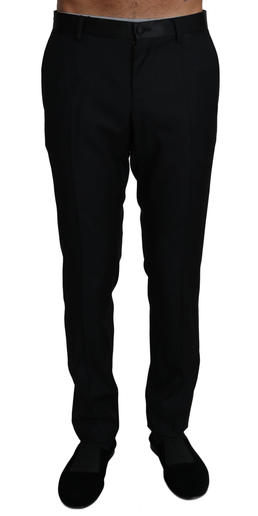 Elegant Black Wool-Silk Blend Formal Pants