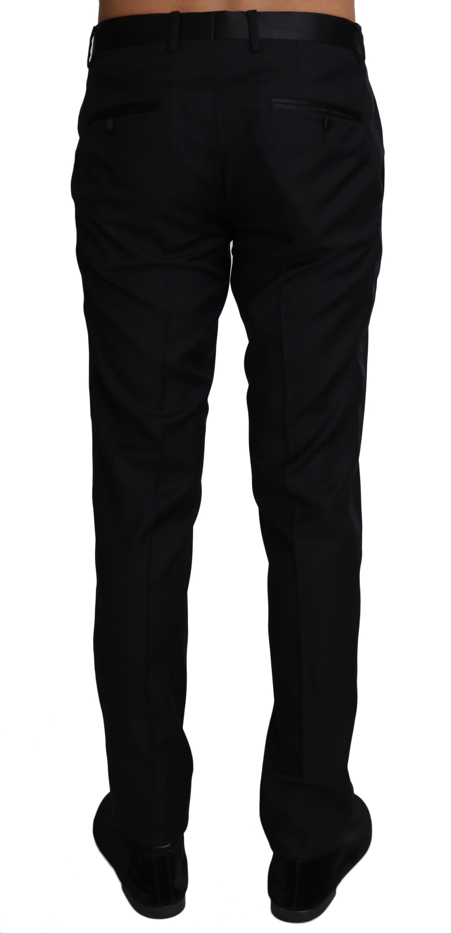 Elegant Black Wool-Silk Blend Formal Pants