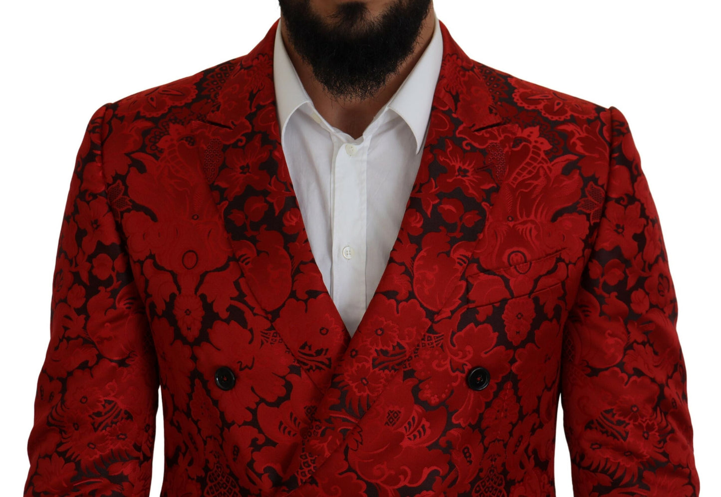 Italian Designer Slim Fit Red Jacquard Suit