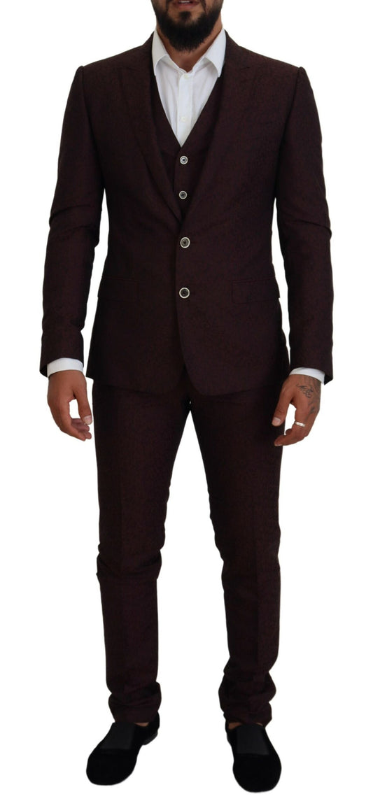 Maroon Wool Silk 3-Piece Martini Suit