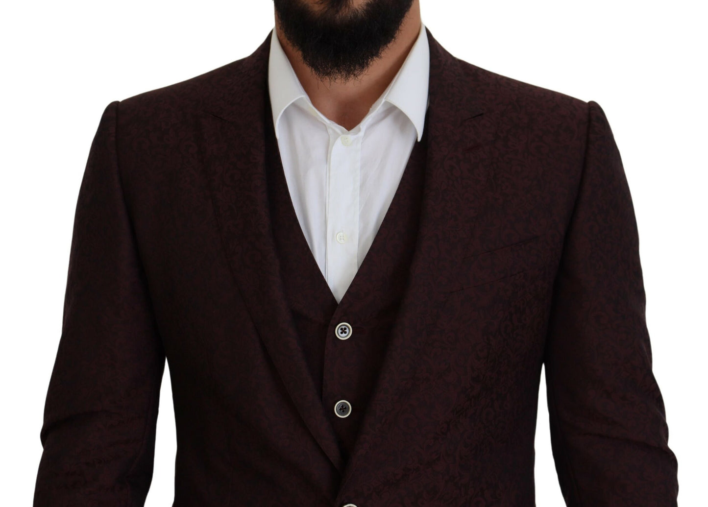 Maroon Wool Silk 3-Piece Martini Suit