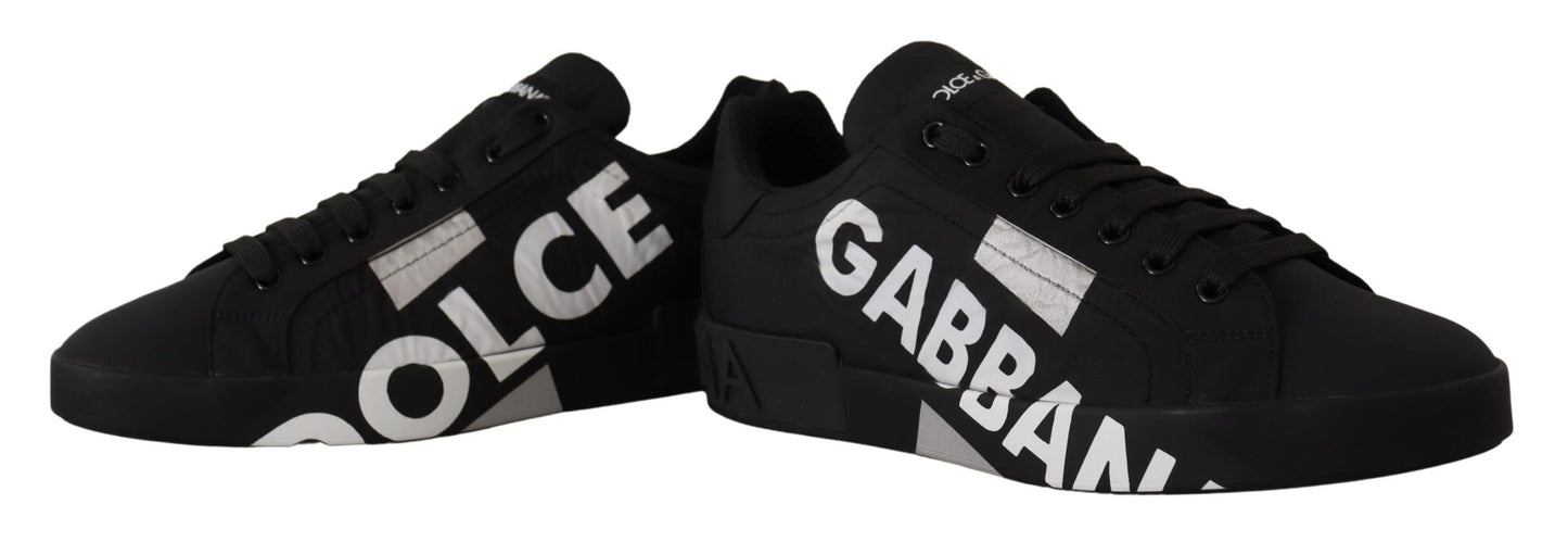 Elegant Black Casual Sneakers with White Logo Detail