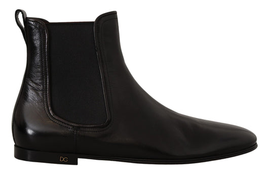 Elegant Derby Slip-On Leather Boots in Black