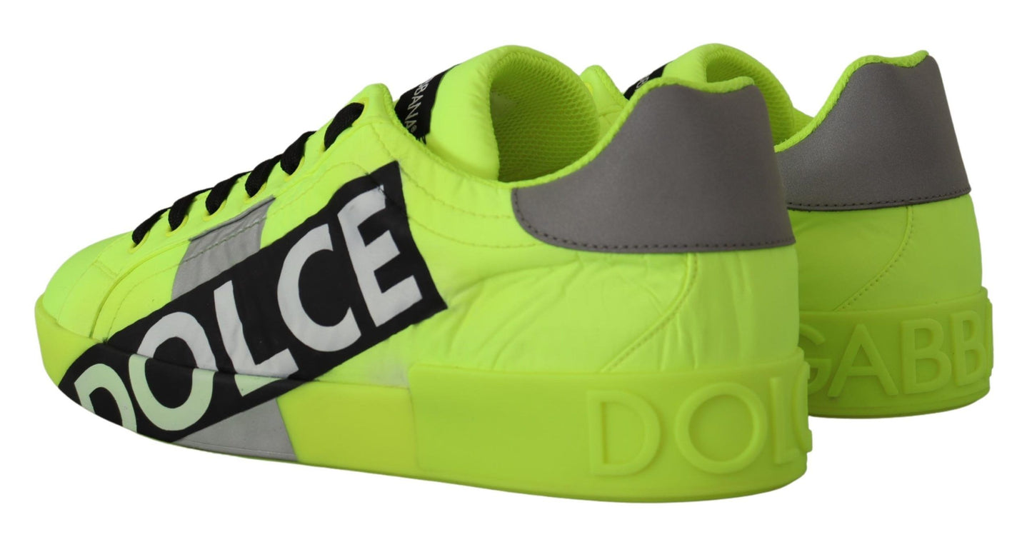 Neon Yellow Casual Sneakers with Black Logo Accents