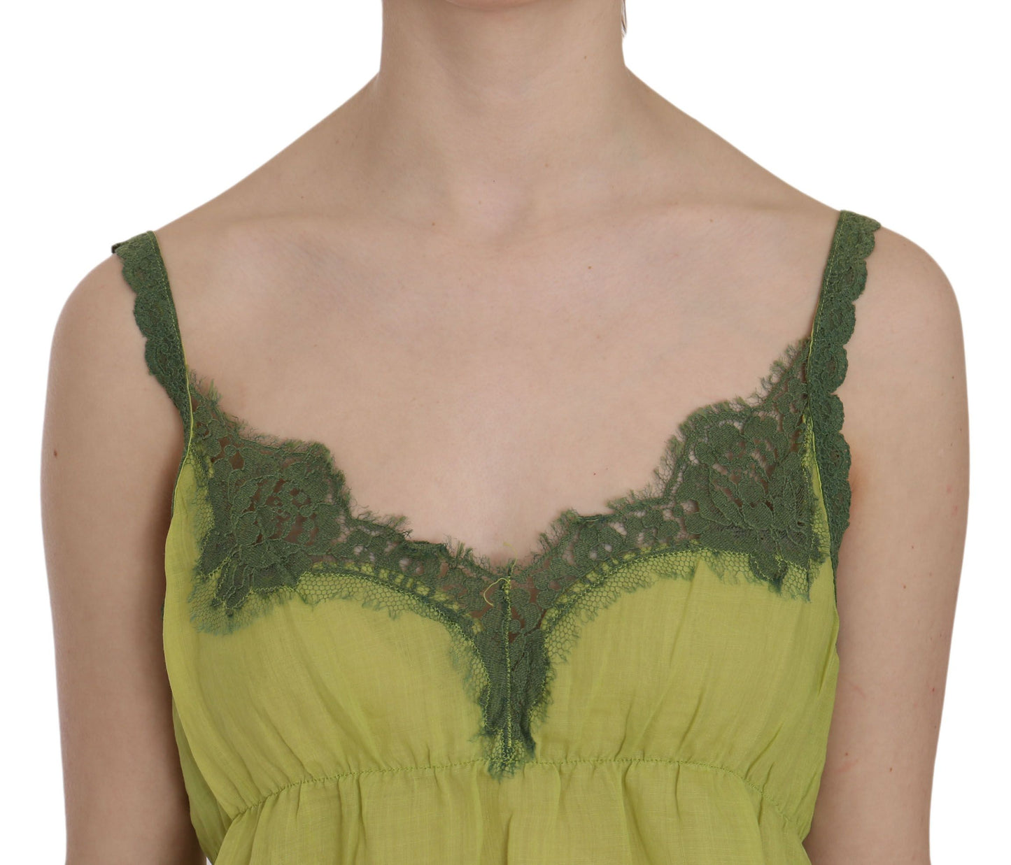 Elegant Green Lace Linen Tank Top