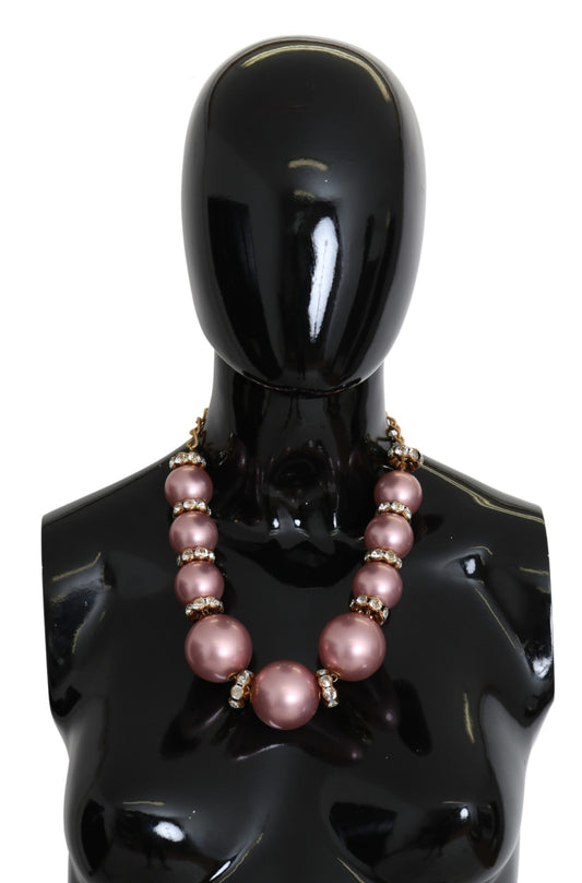 Elegant Gold-Tone Faux Pearl Crystal Necklace