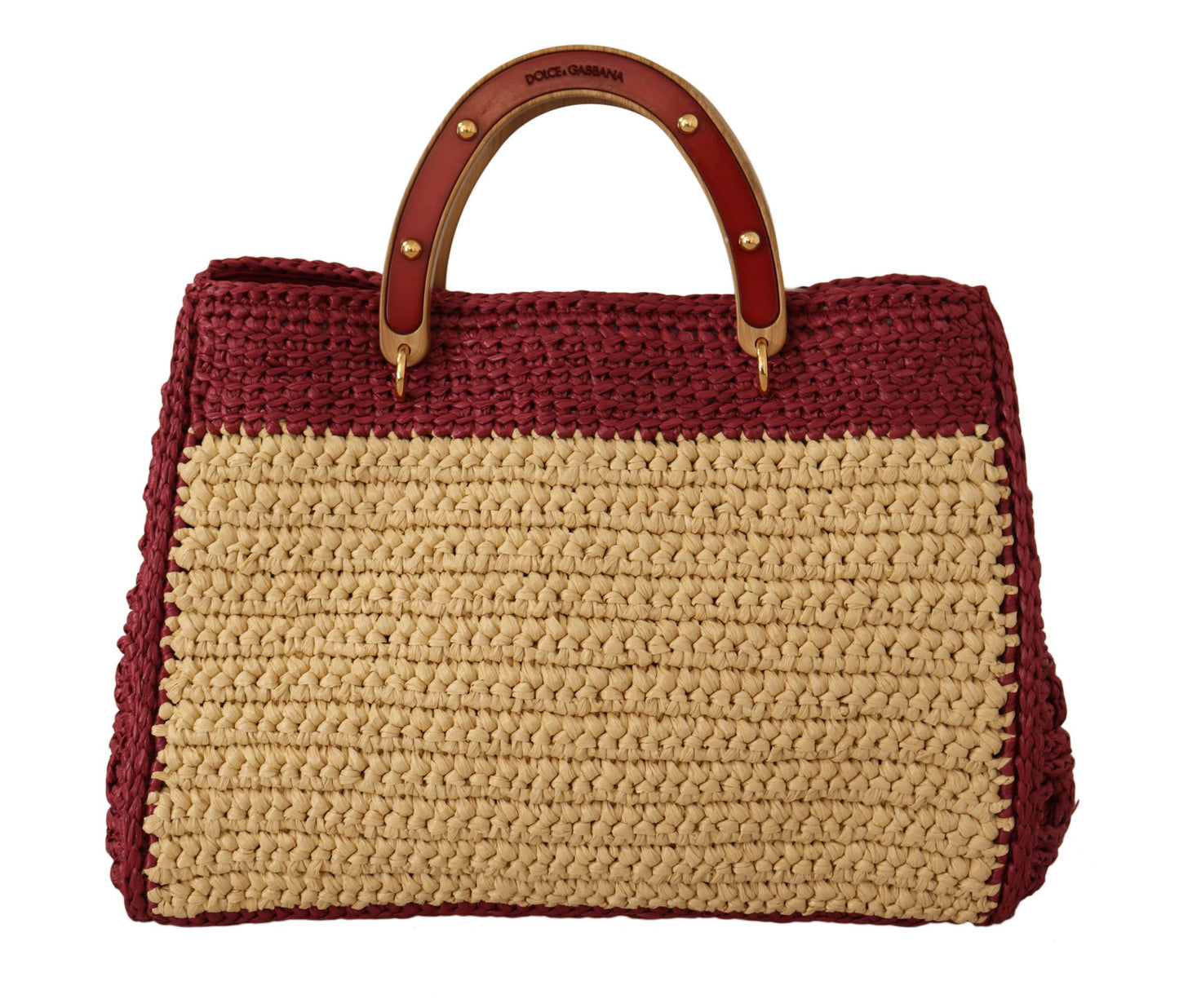 Chic Beige Raffia Tote with Maroon Accents