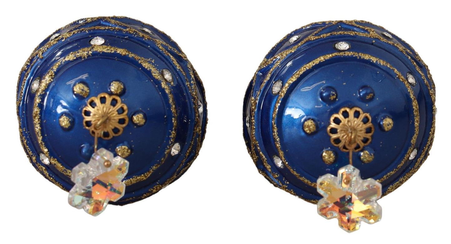 Blue Christmas Ball Crystal Hook Gold Brass Earrings