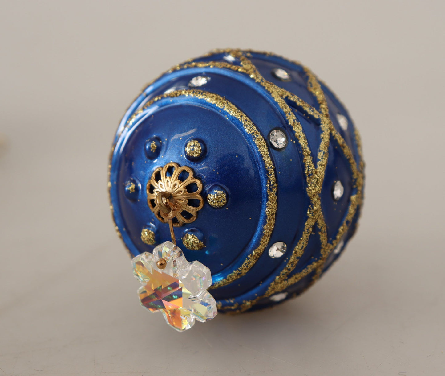 Blue Christmas Ball Crystal Hook Gold Brass Earrings