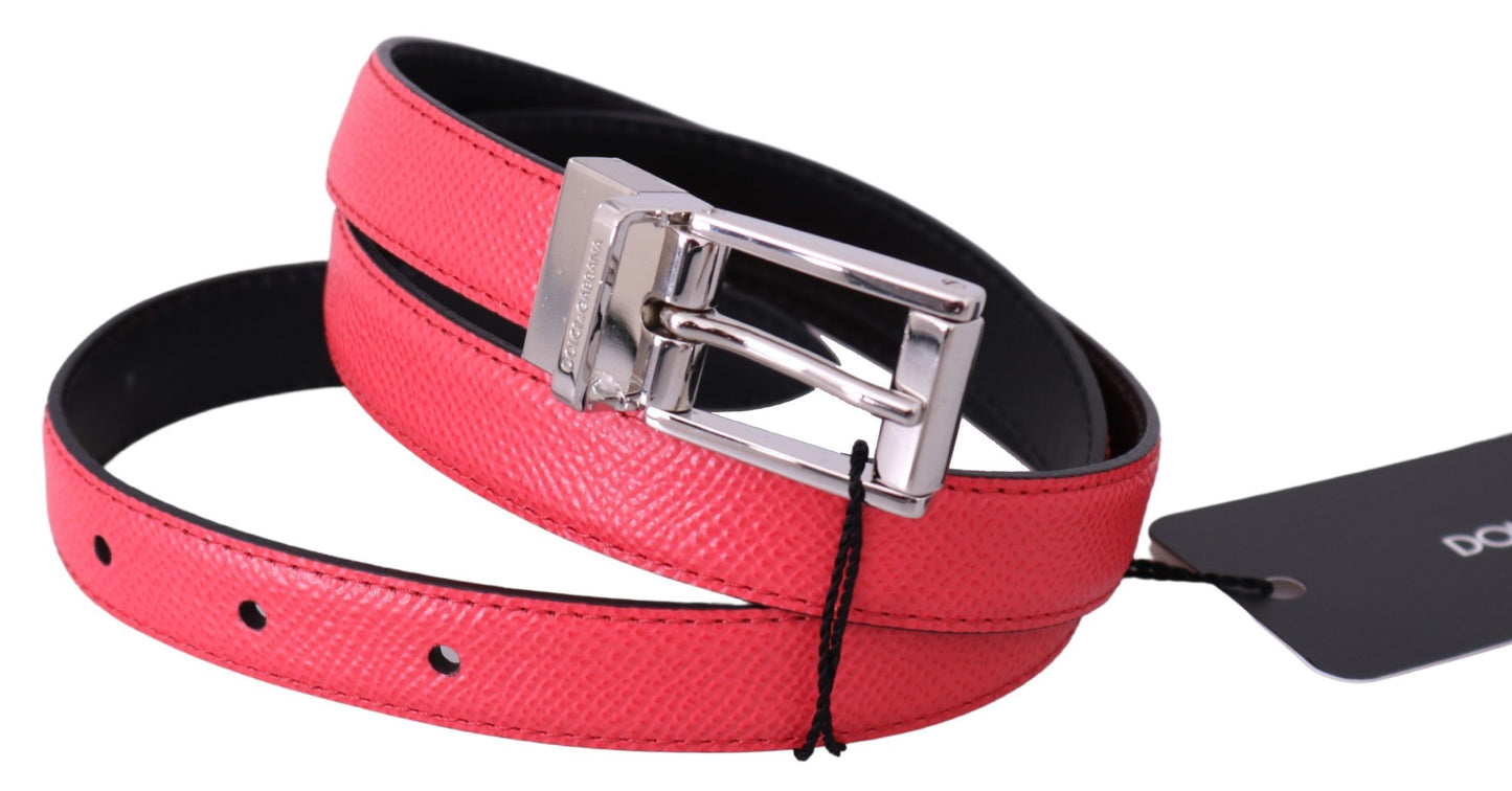 Pink Leather Silver Logo Buckle Belt