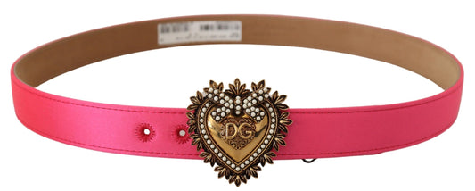 Elegant Pink Satin Belt with Gold Heart Buckle