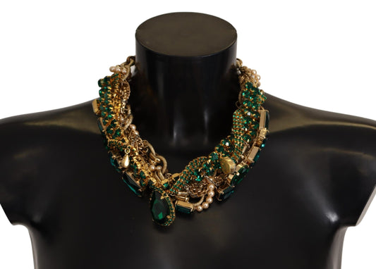 Opulent Gold Tone Crystal Statement Necklace