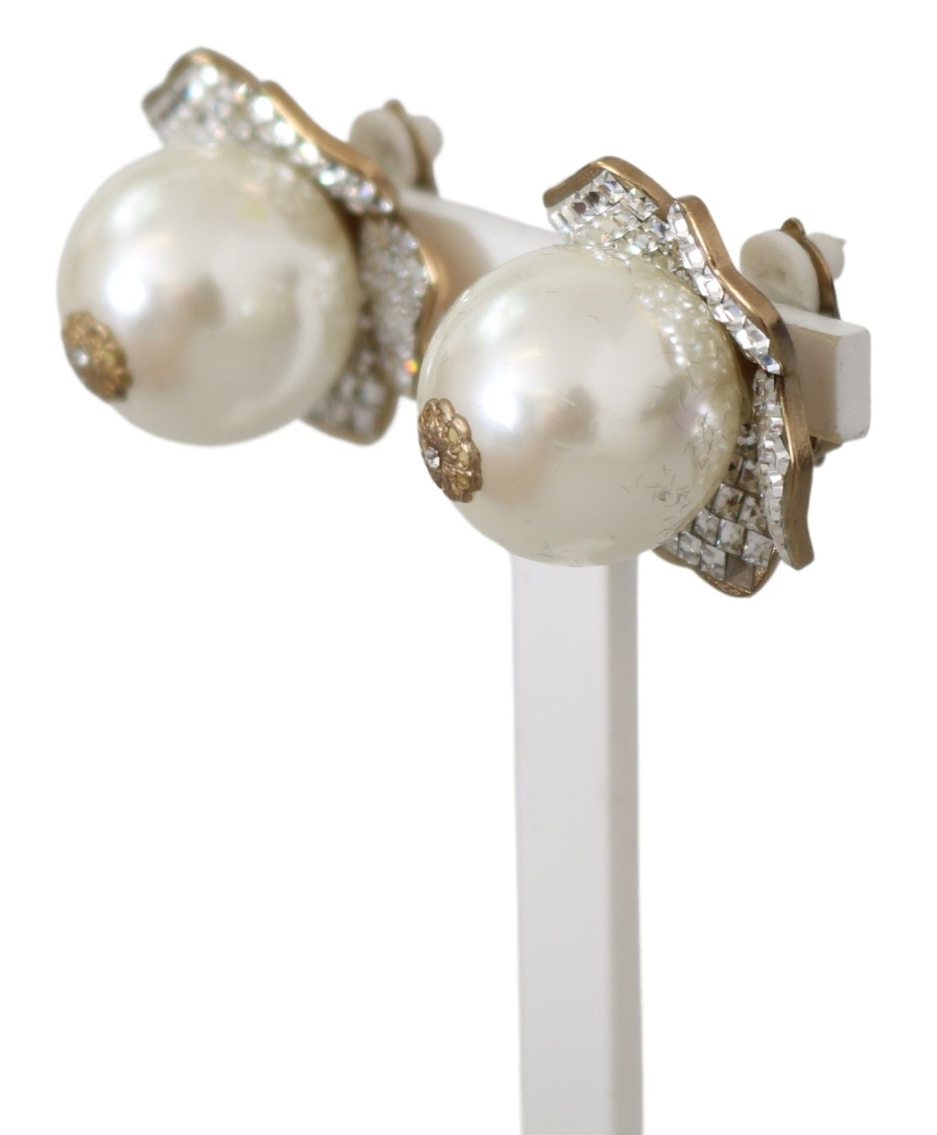 Floral Crystal-Pearl Clip-On Earrings