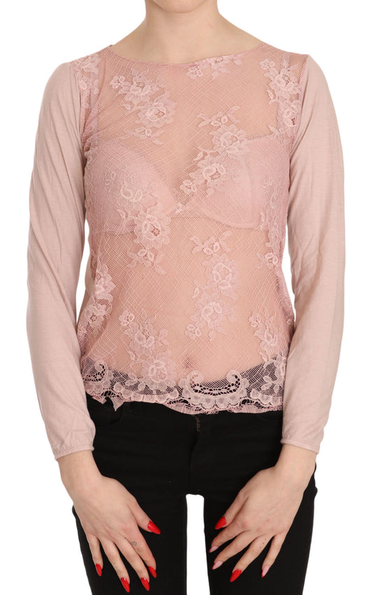 Chic Pink See-Through Cotton Blouse
