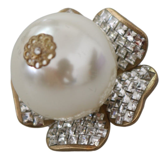 Floral Crystal-Pearl Clip-On Earrings