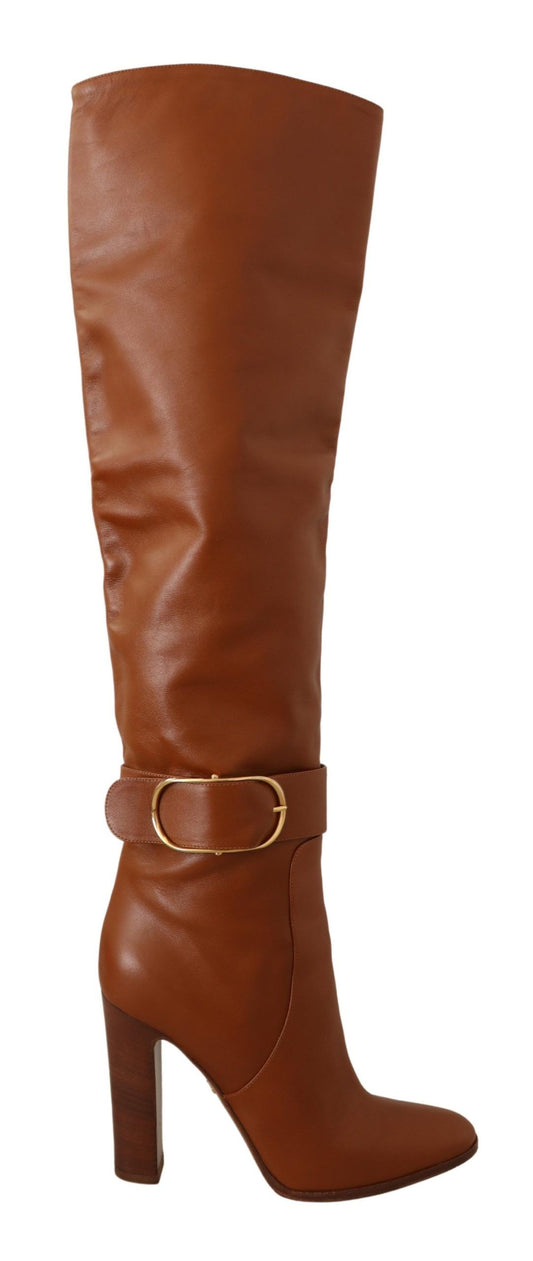 Elegant Brown Leather High Boots for Her