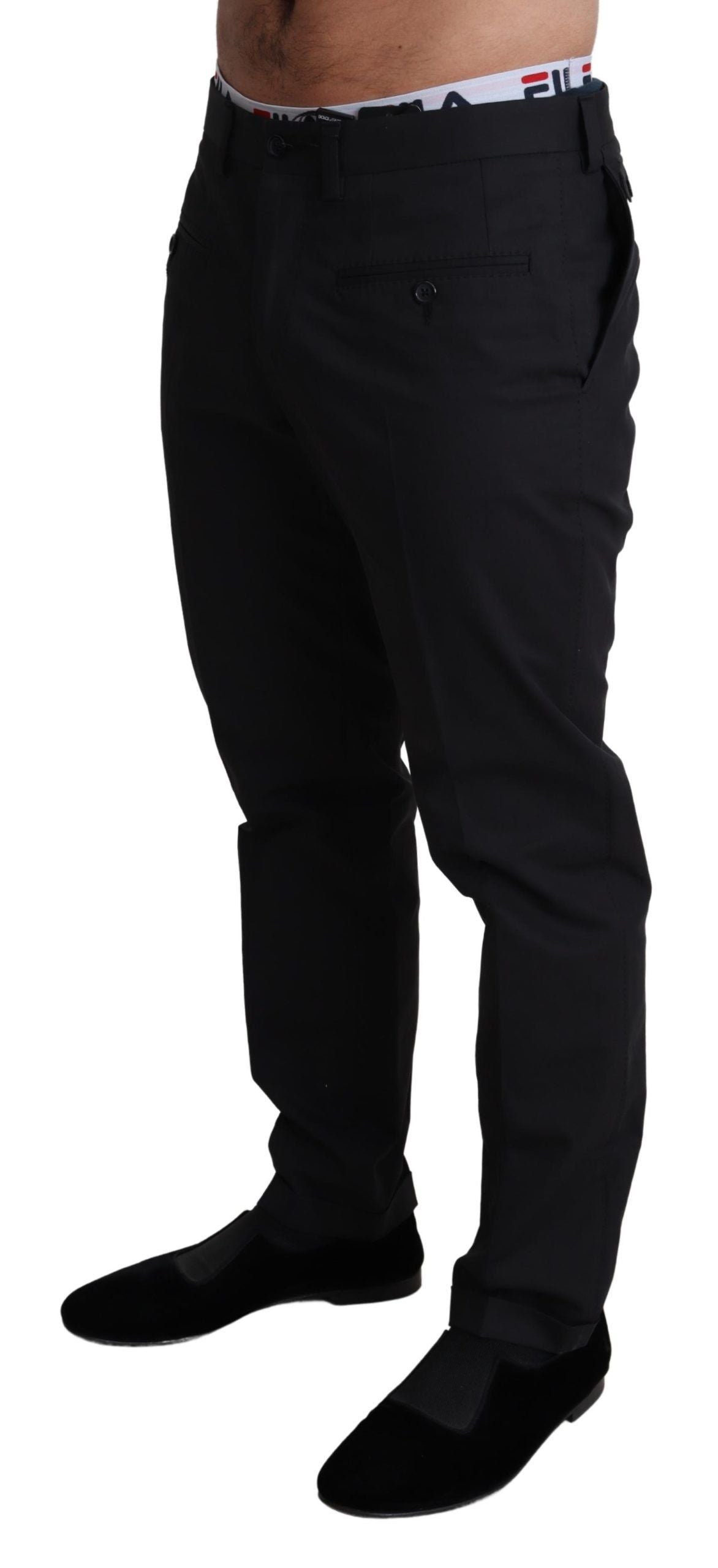 Elegant Black Stretch Cotton Trousers