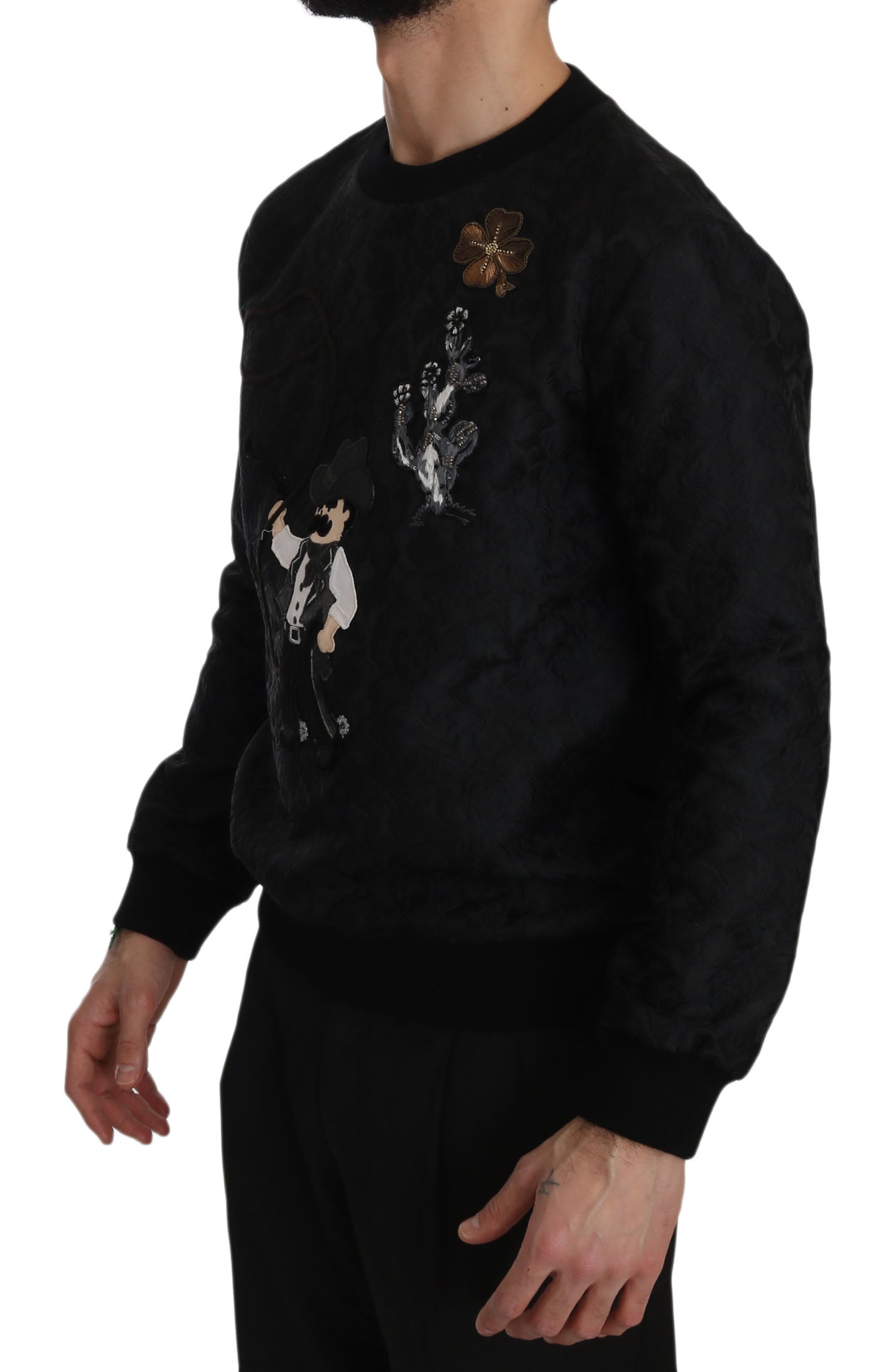 Elegant Embroidered Black Brocade Sweater
