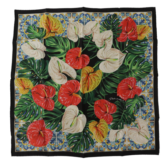 Elegant Floral Square Silk Scarf