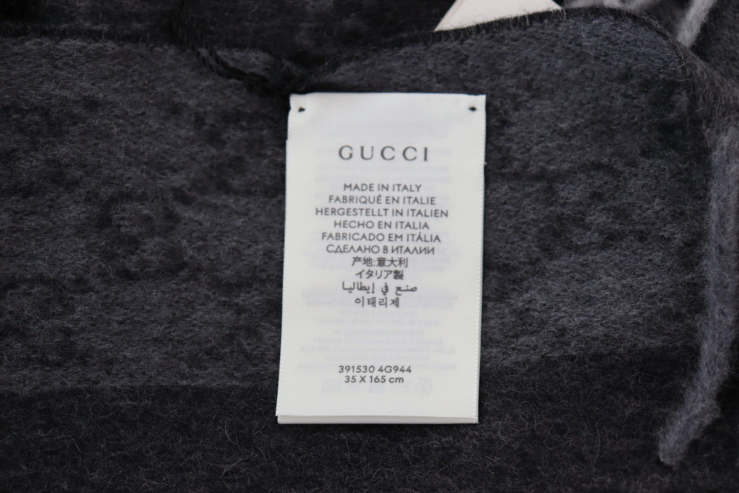 Dark Grey Cashmere & Wool Paneled GG Logo Scarf