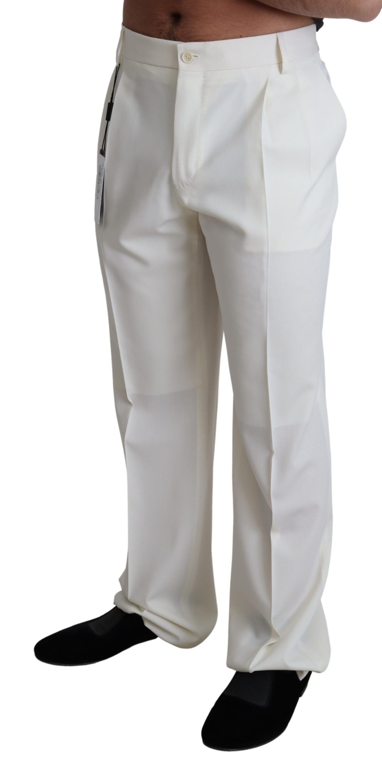 Elegant White Wool Dress Trousers for Men