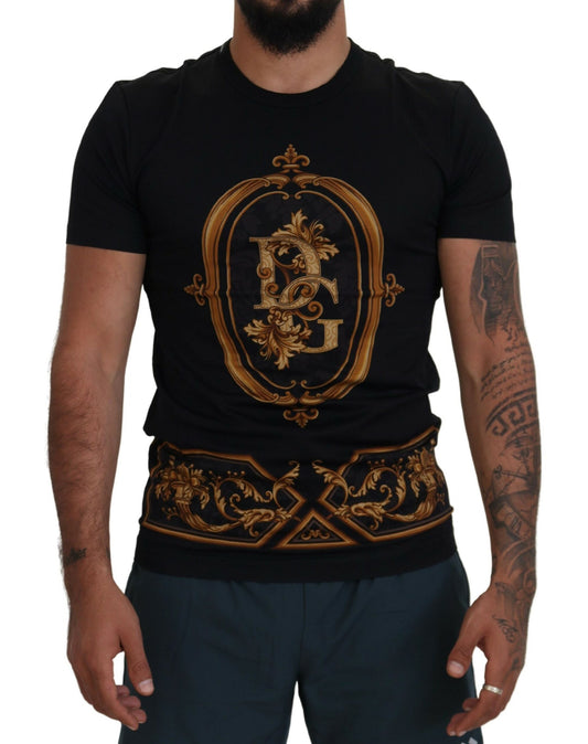Elegant Black Printed Cotton T-Shirt