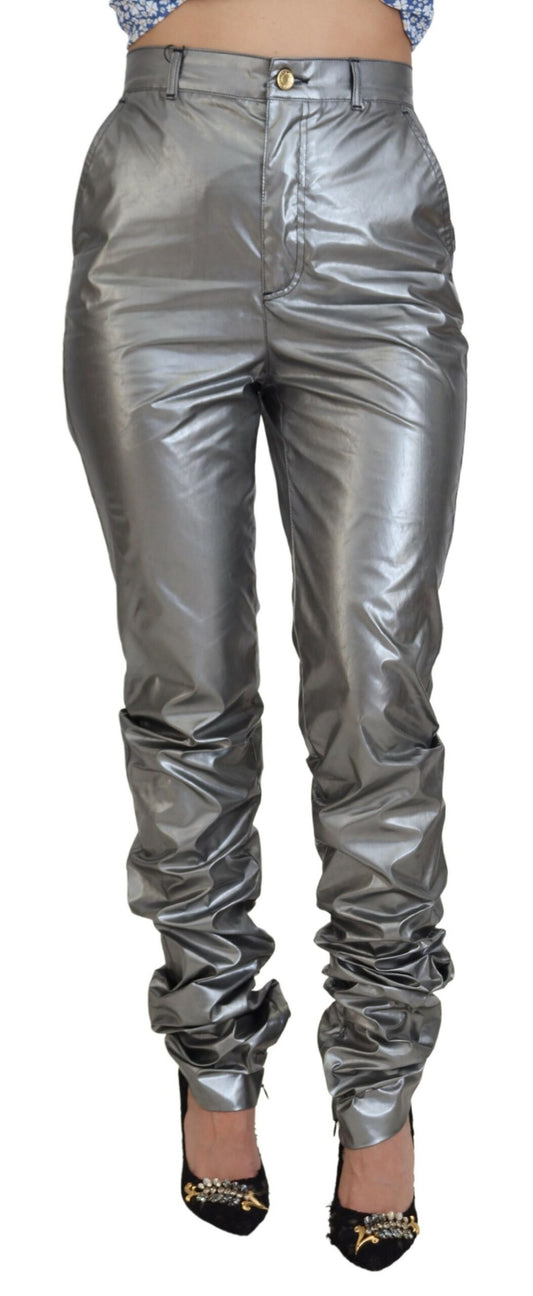 Elegant High Waist Skinny Pants in Silver