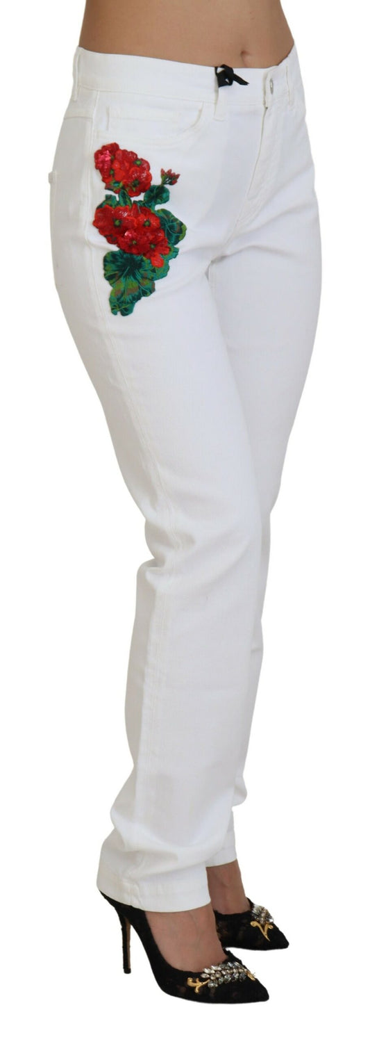Elegant White Mid Waist Skinny Jeans