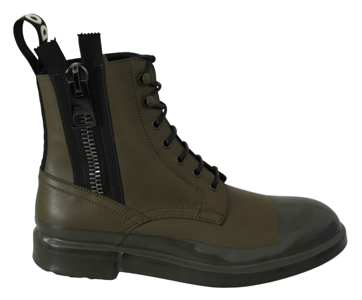 Chic Military Green Leather Ankle Boots