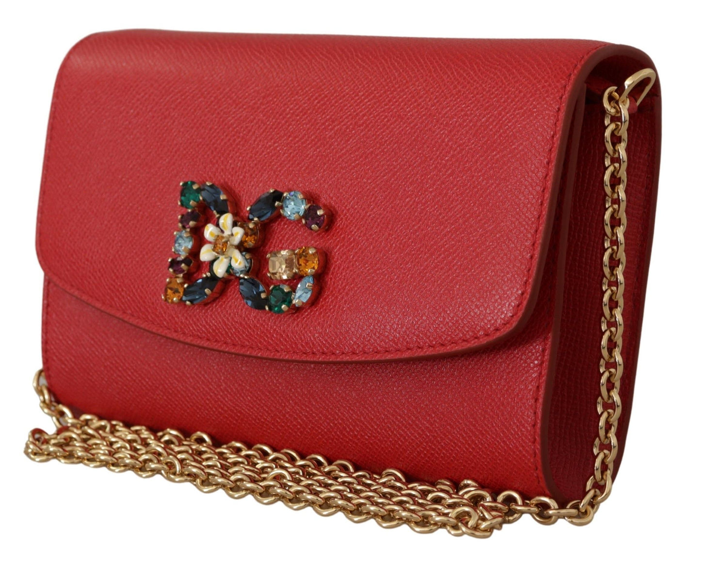 Elegant Red Leather Shoulder Bag with Gold Details