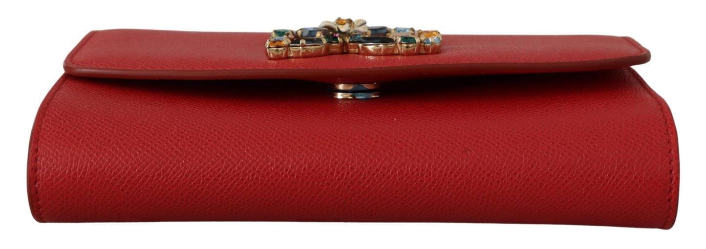 Elegant Red Leather Shoulder Bag with Gold Details