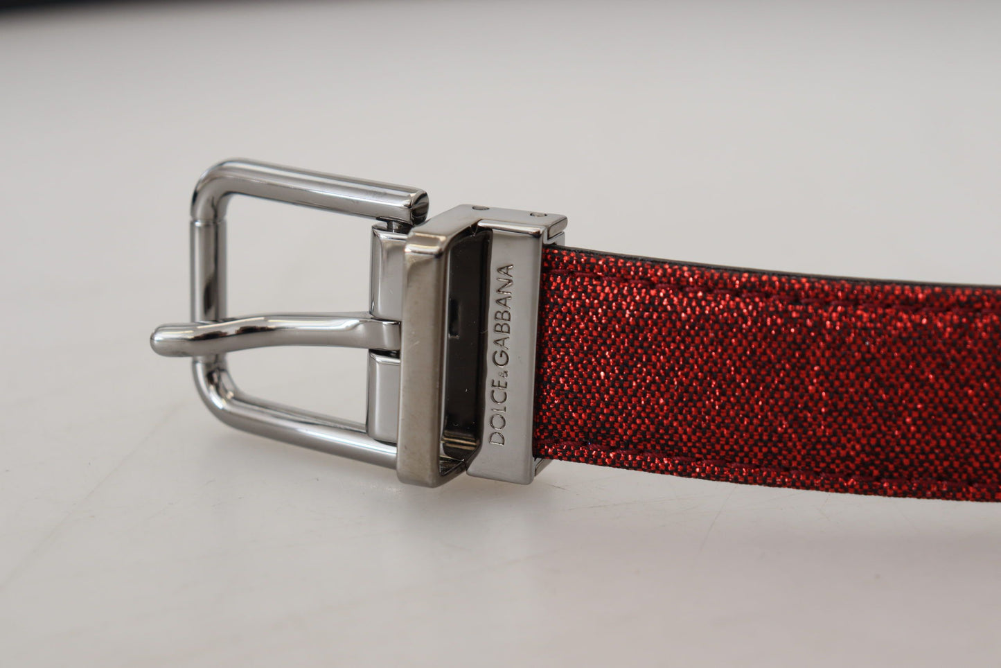 Elegant Red Leather Belt with Metal Buckle