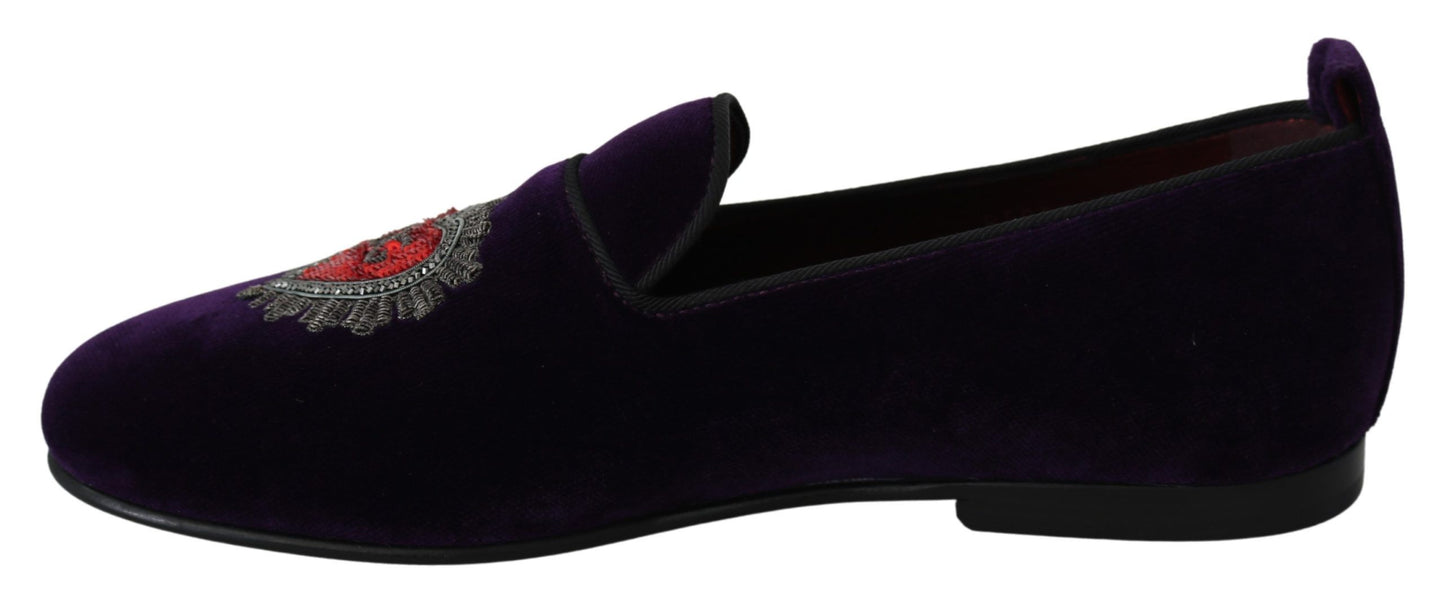 Enchanted Heart Embroidered Velvet Loafers