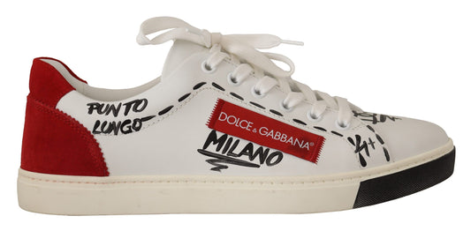 Chic White Leather Casual Sneakers with Red Logo