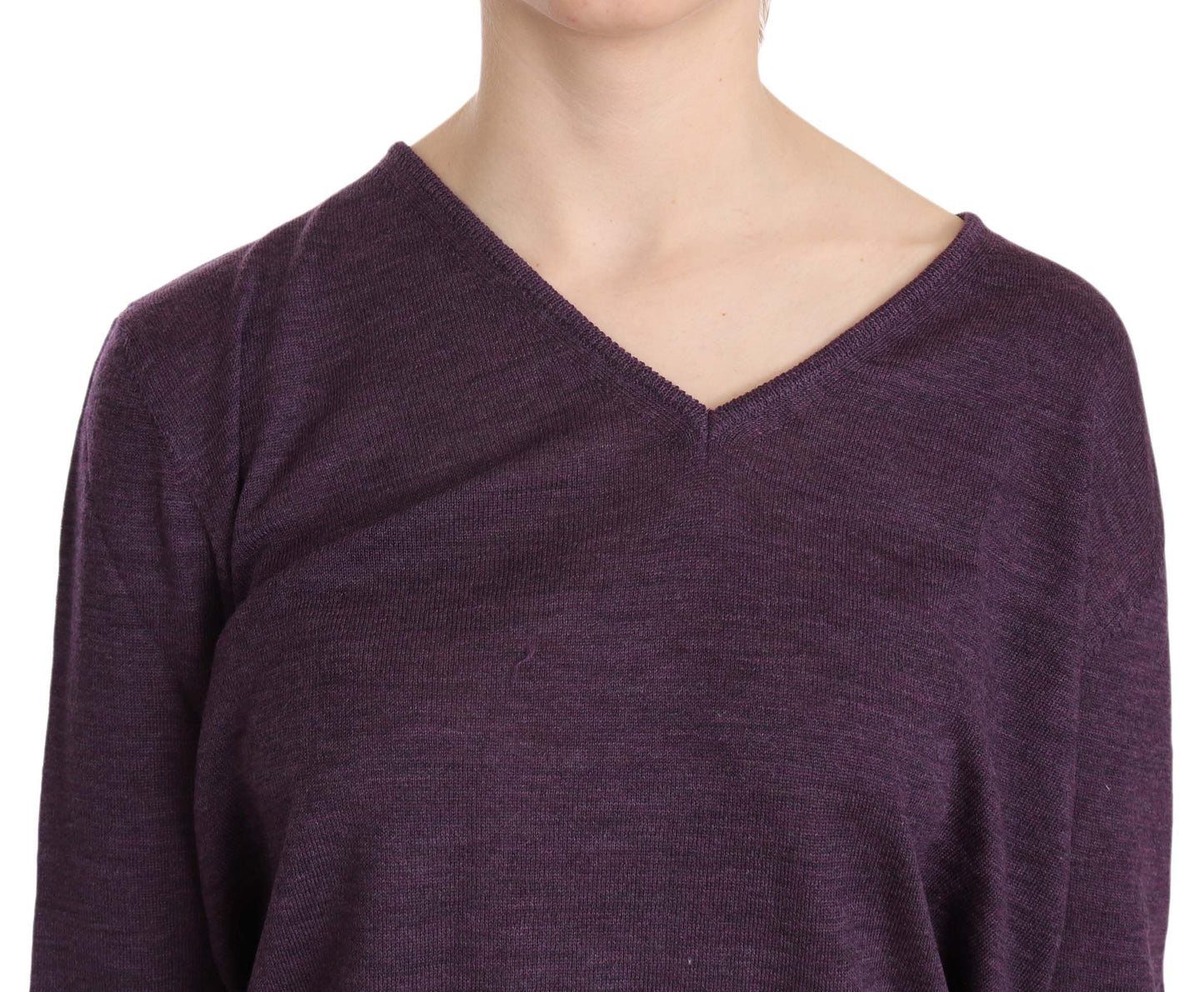 Elegant Purple V-Neck Wool Blouse