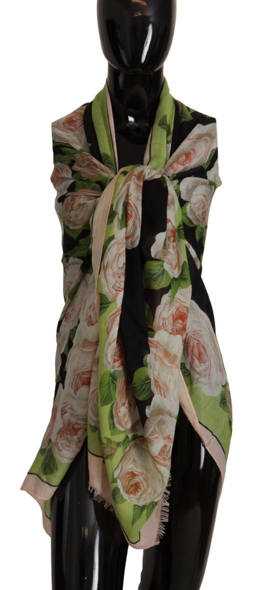 Elegant Floral Print Silk Blend Scarf